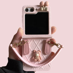 Pink Cherry Bear Leather Samsung Galaxy Z Flip Series Case