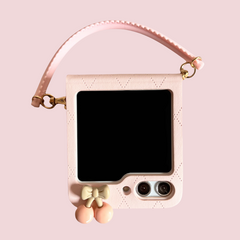 Pink Cherry Bear Leather  Samsung Galaxy Z Flip Series  Case