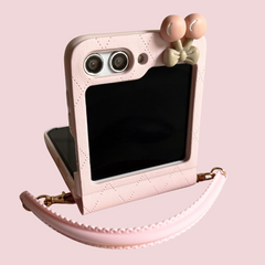 Pink Cherry Bear Leather  Samsung Galaxy Z Flip Series  Case